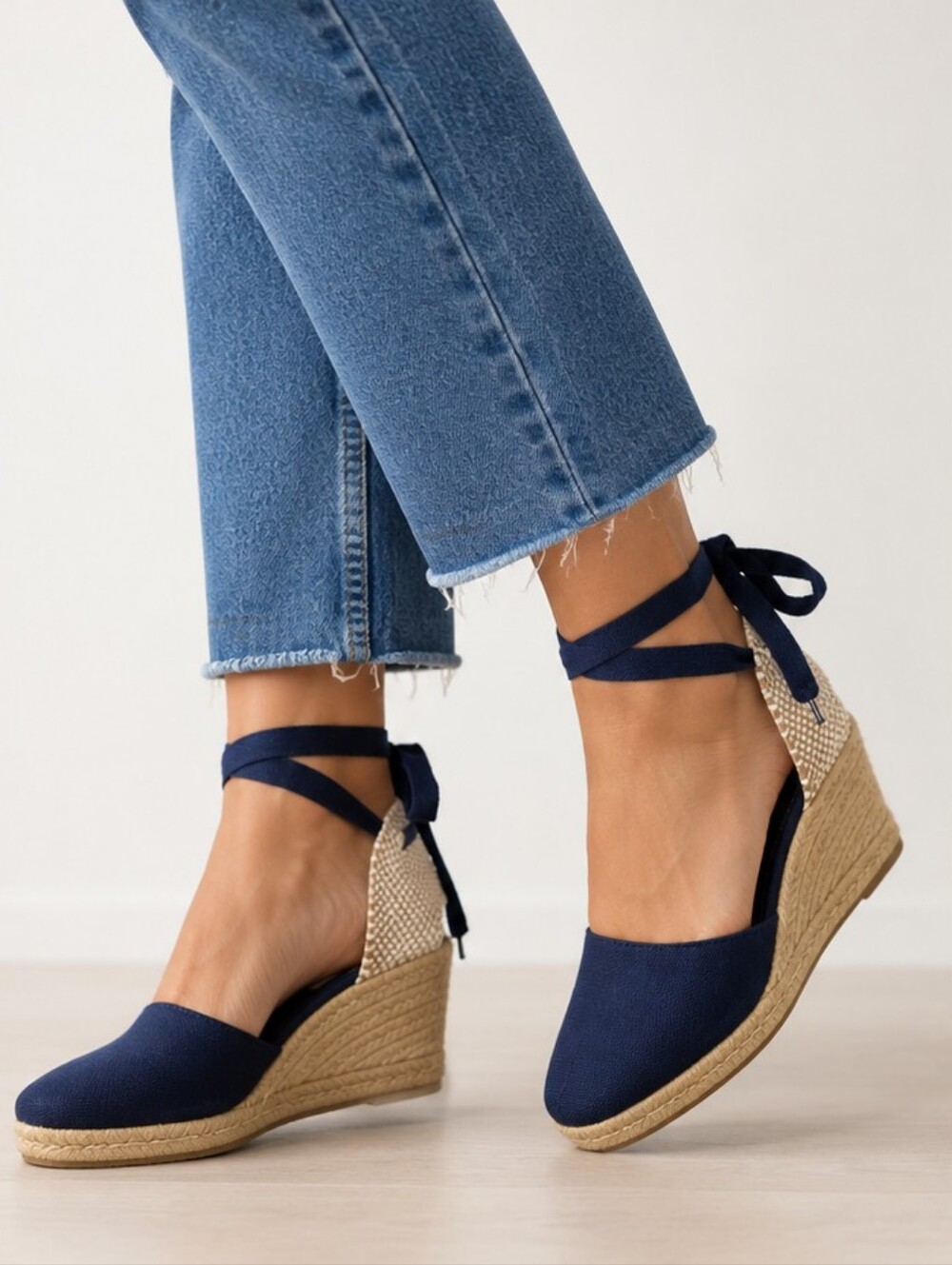 Gaimo Handmade in Spain Navy Espadrille Wedge Lace Up Sandals EU 38 NWOT